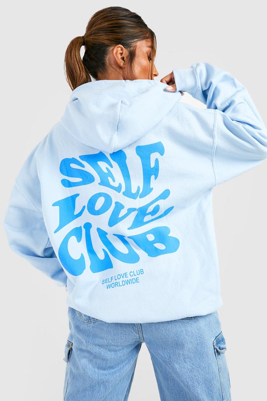 Blue Oversized Self Love Club Hoodie Met Tekst image number 1