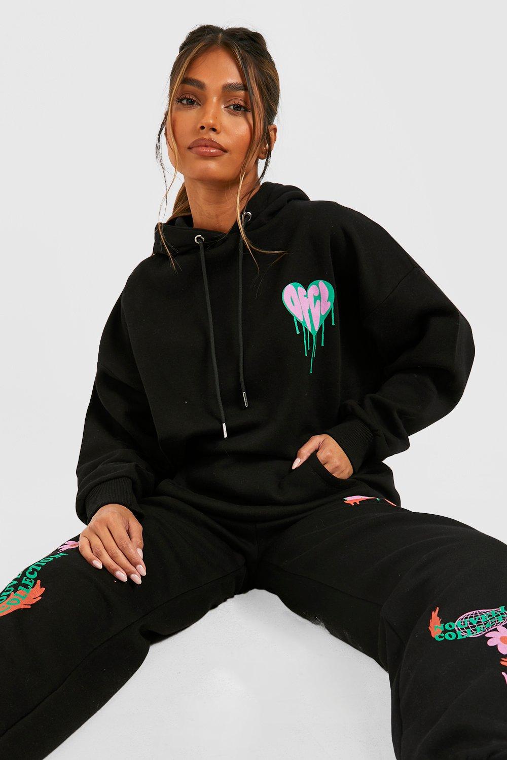 Multi Graffiti Print Hooded Tracksuit