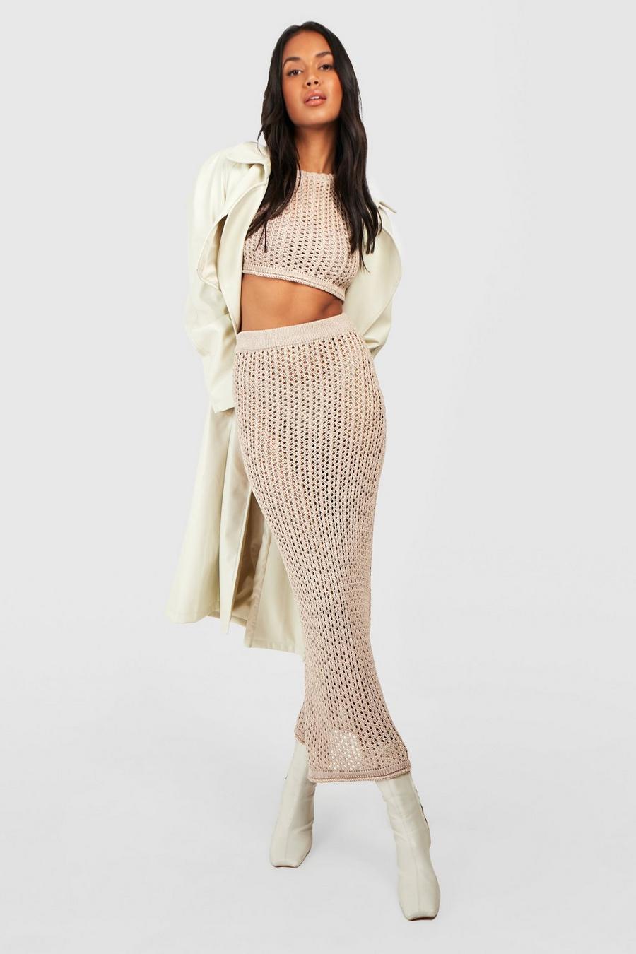 Stone beige Crochet Maxi Skirt Co-ord