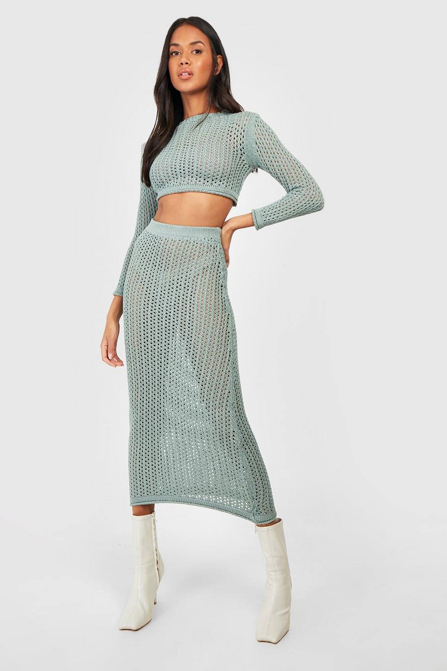 Teal green Crochet Maxi Skirt Two-Piece