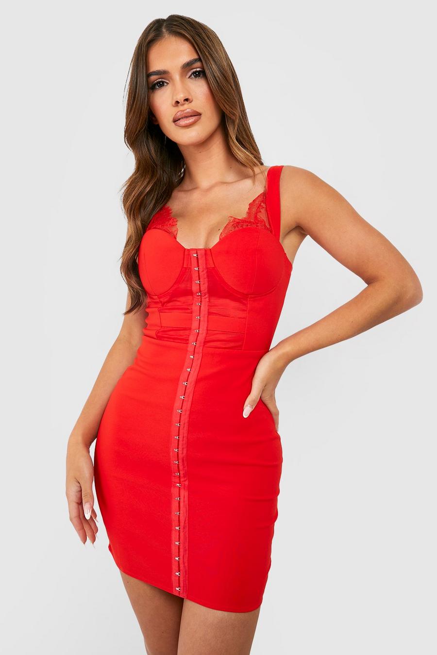Red Bandage Mesh Insert Bodycon Dress image number 1