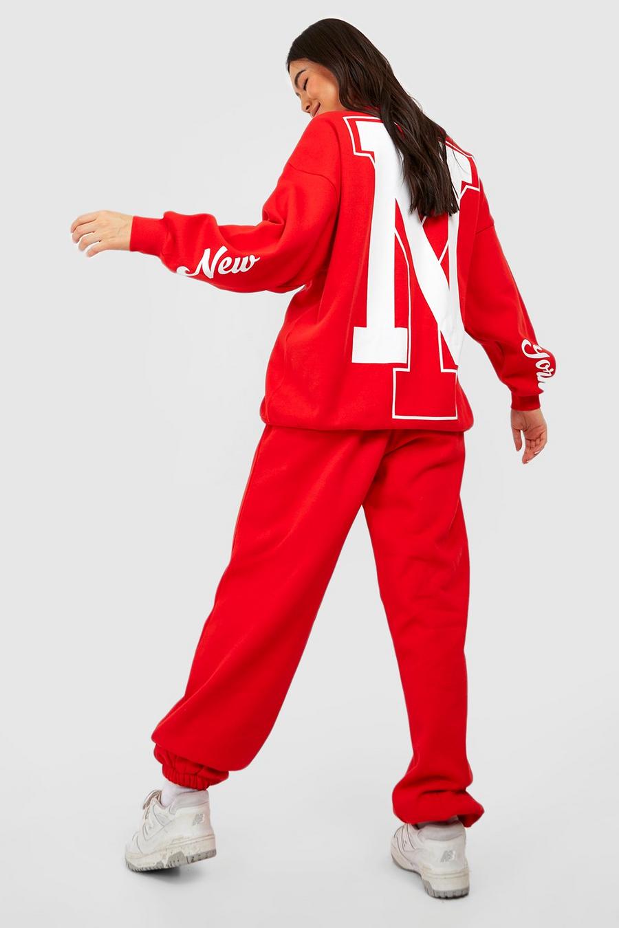 Red New York Printed Sweater Tracksuit image number 1