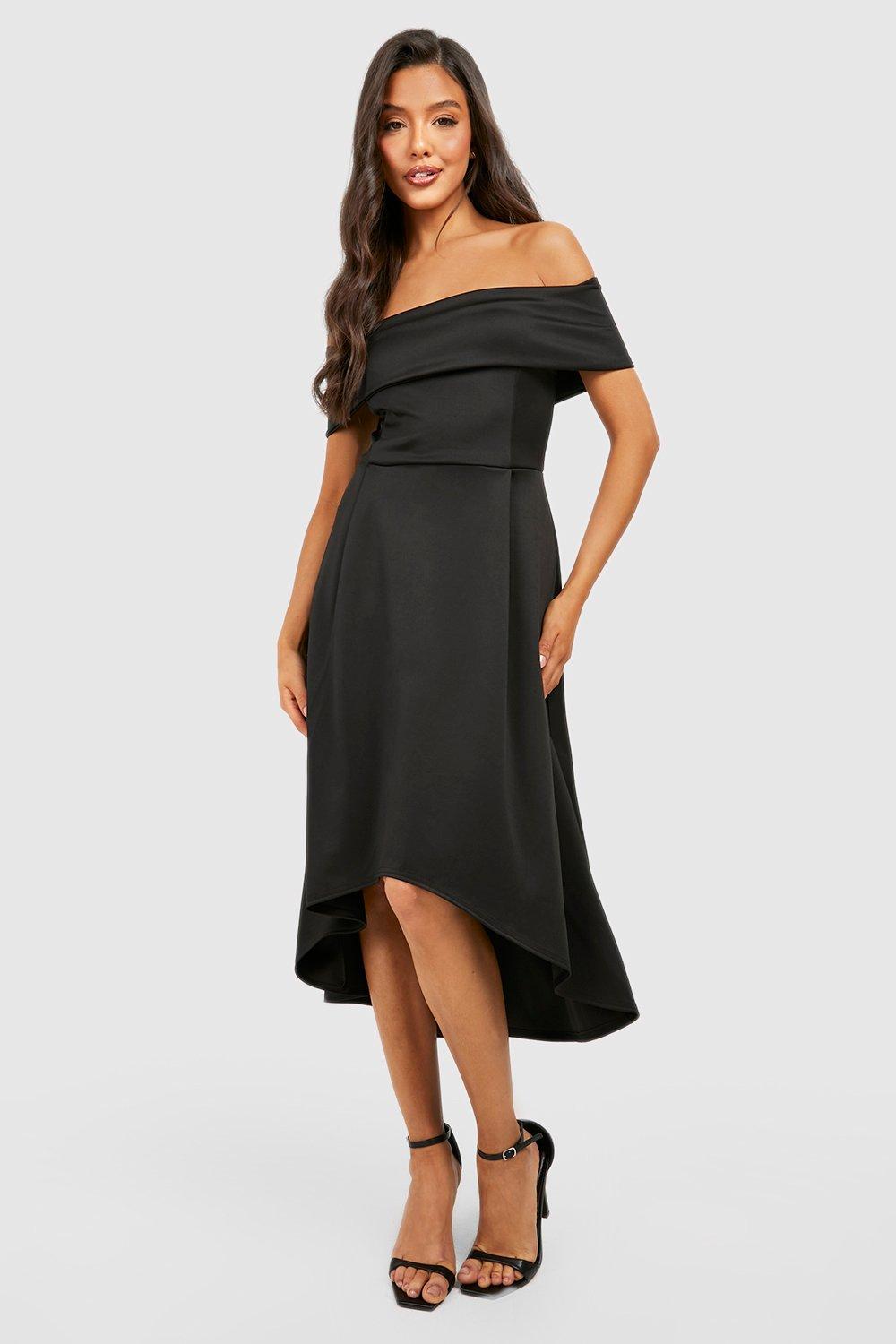 Off The Shoulder Dip Hem Skater Dress boohoo FI