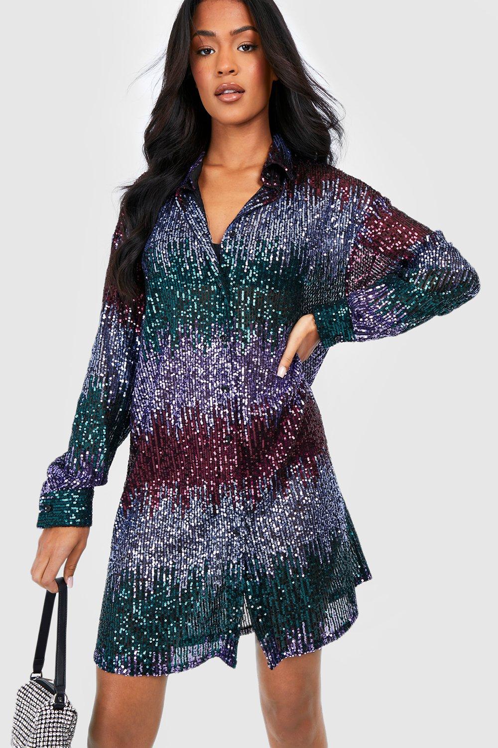 Tall Stripe Sequin Shirt Dress Boohoo, 41% OFF