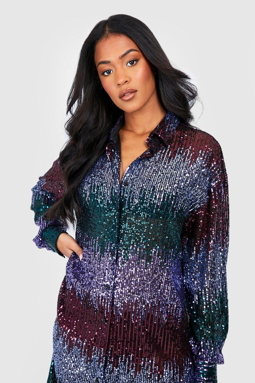 Blue sequin shirt dress best sale