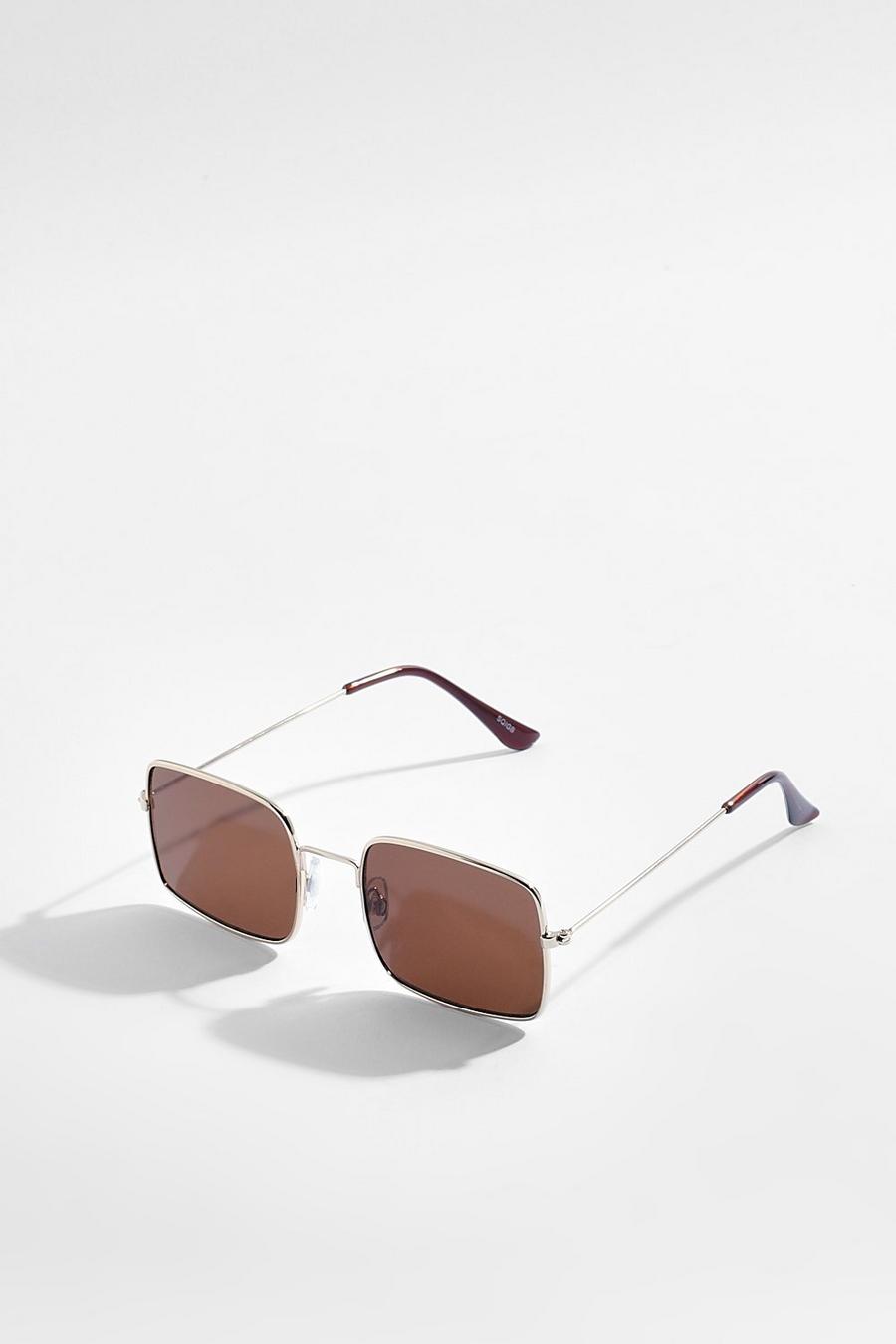 Brown Retro Square Tinted Sunglasses 