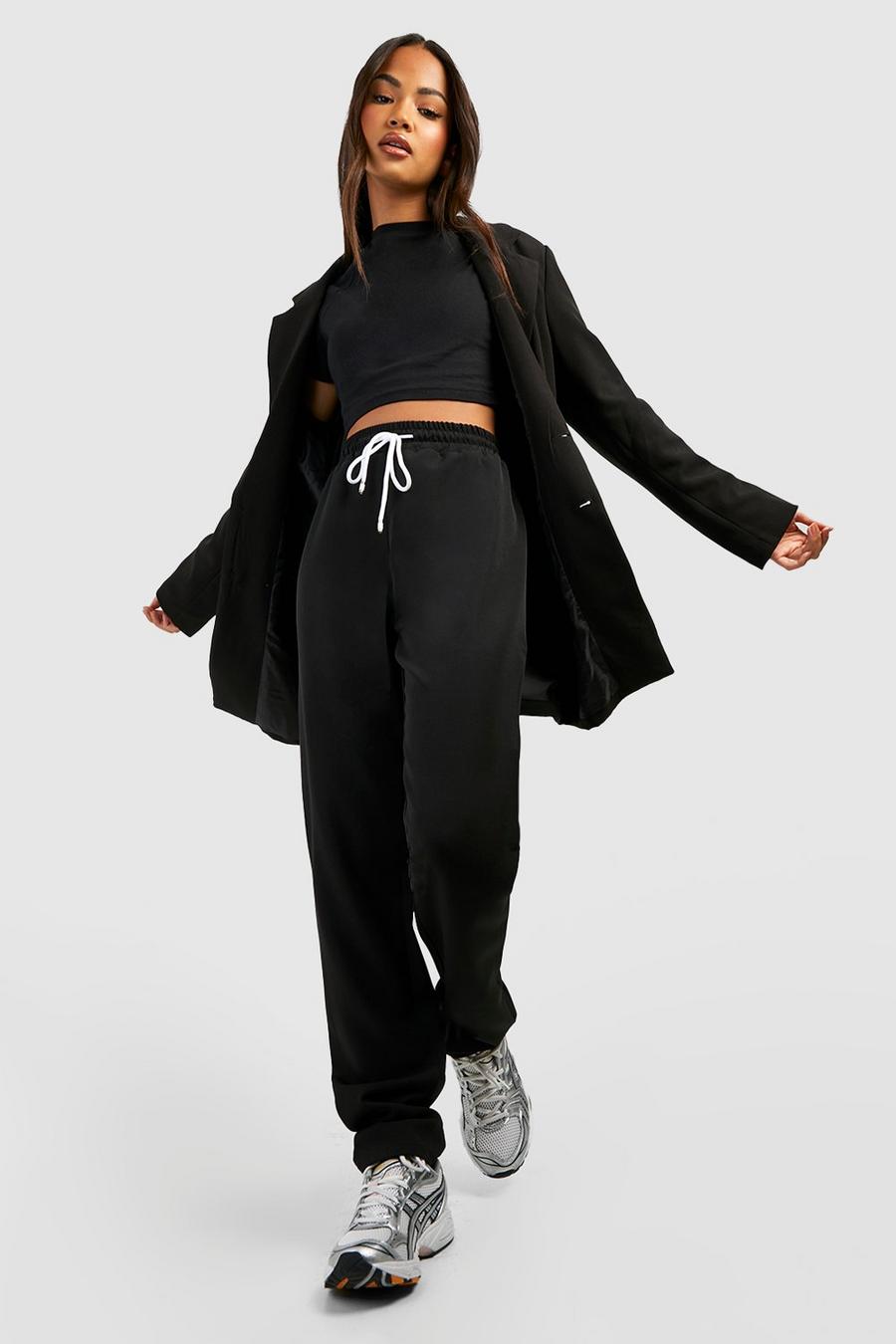 Black High Waisted Straight Fit Woven Jogger image number 1