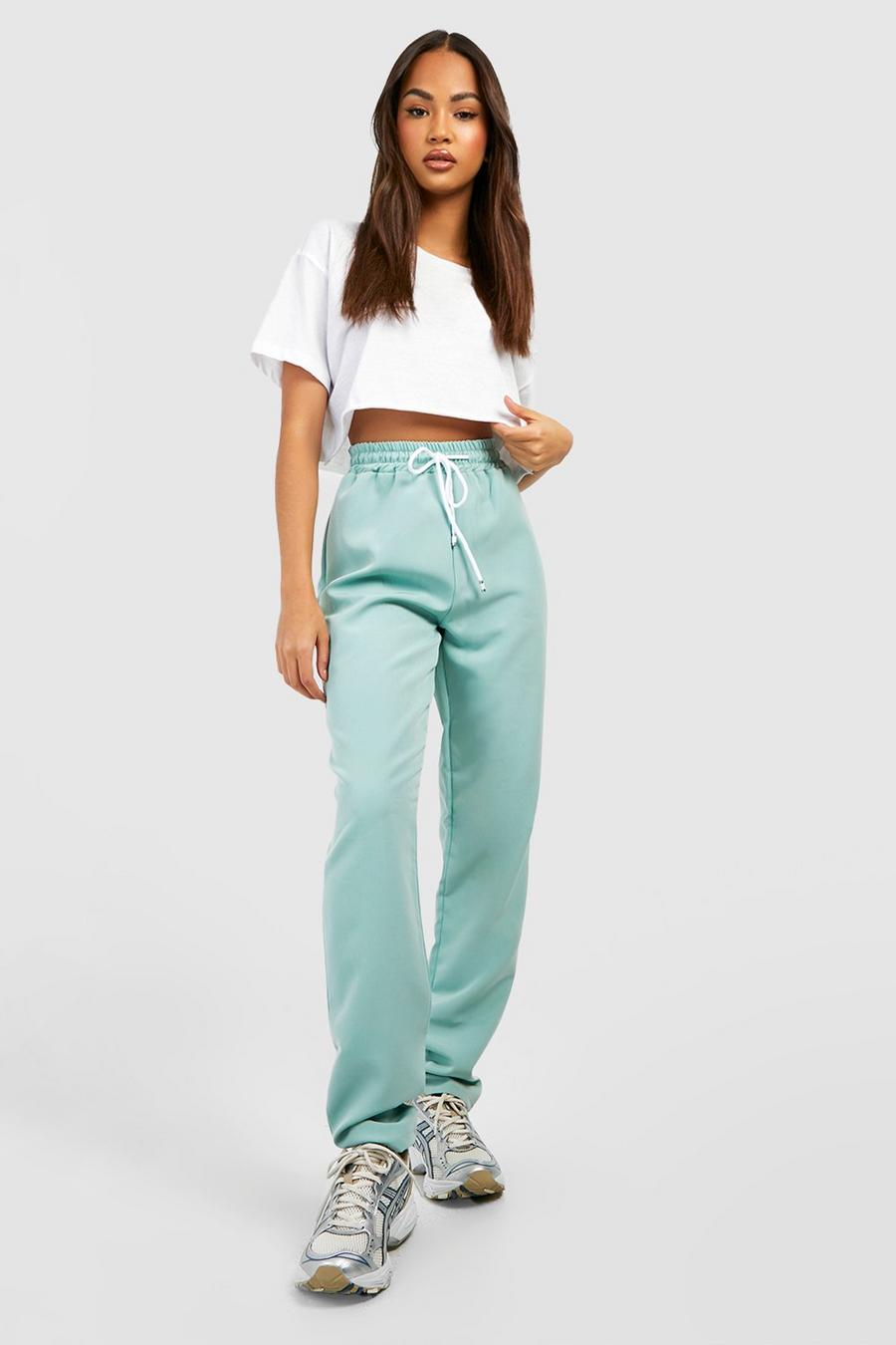 Sage green High Waisted Straight Fit Woven Jogger