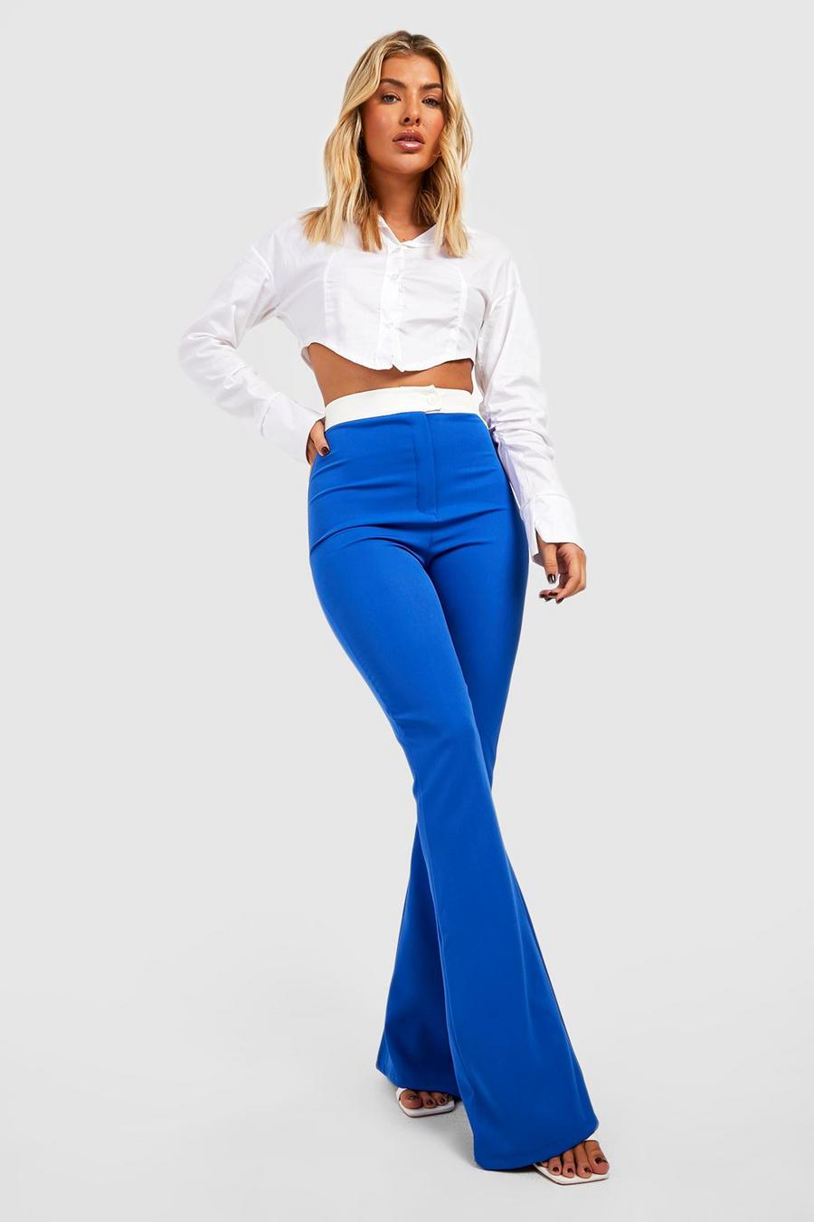 Cobalt Contrast High Waisted Flared Trousers image number 1
