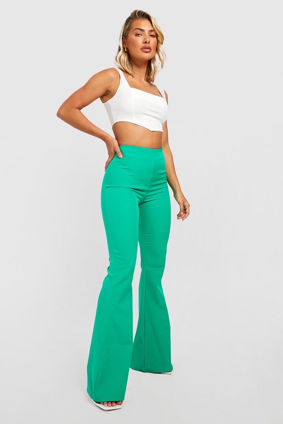 Green Puddle Hem High Waisted Flared Trouser