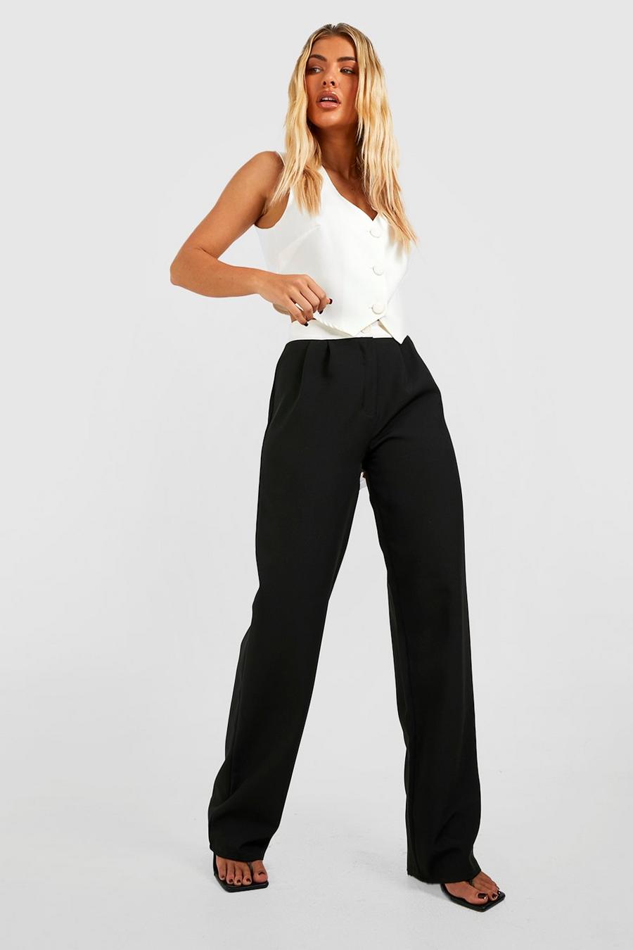 Black Contrast Waist Relax Fit Trouser image number 1