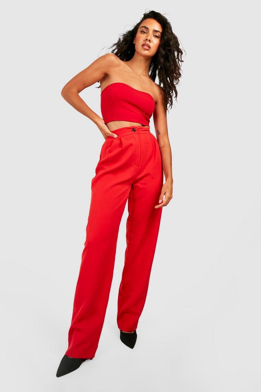 Red High Waisted Straight Leg Trouser image number 1