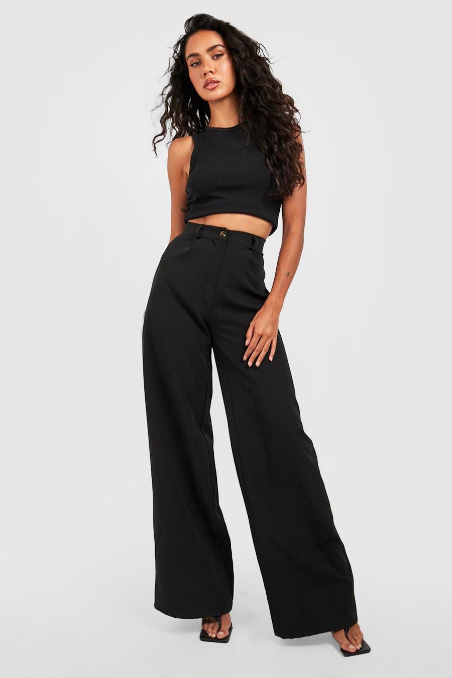 Black The Pleated Wide Leg Trouser image number 1