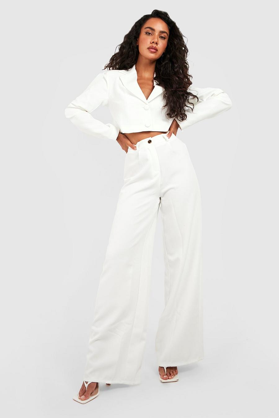 White The Pleated Wide Leg Trouser image number 1