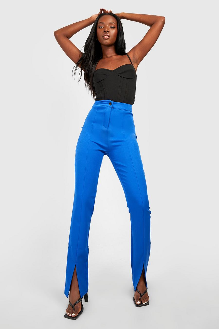 Pantaloni Slim Fit classici con spacco sul fondo, Cobalt azul