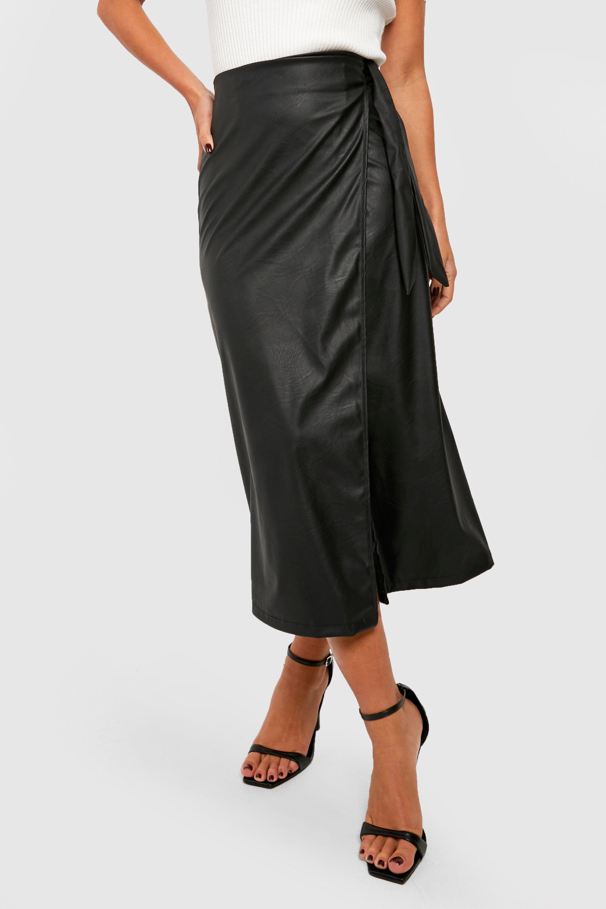 Leather midi wrap discount skirt