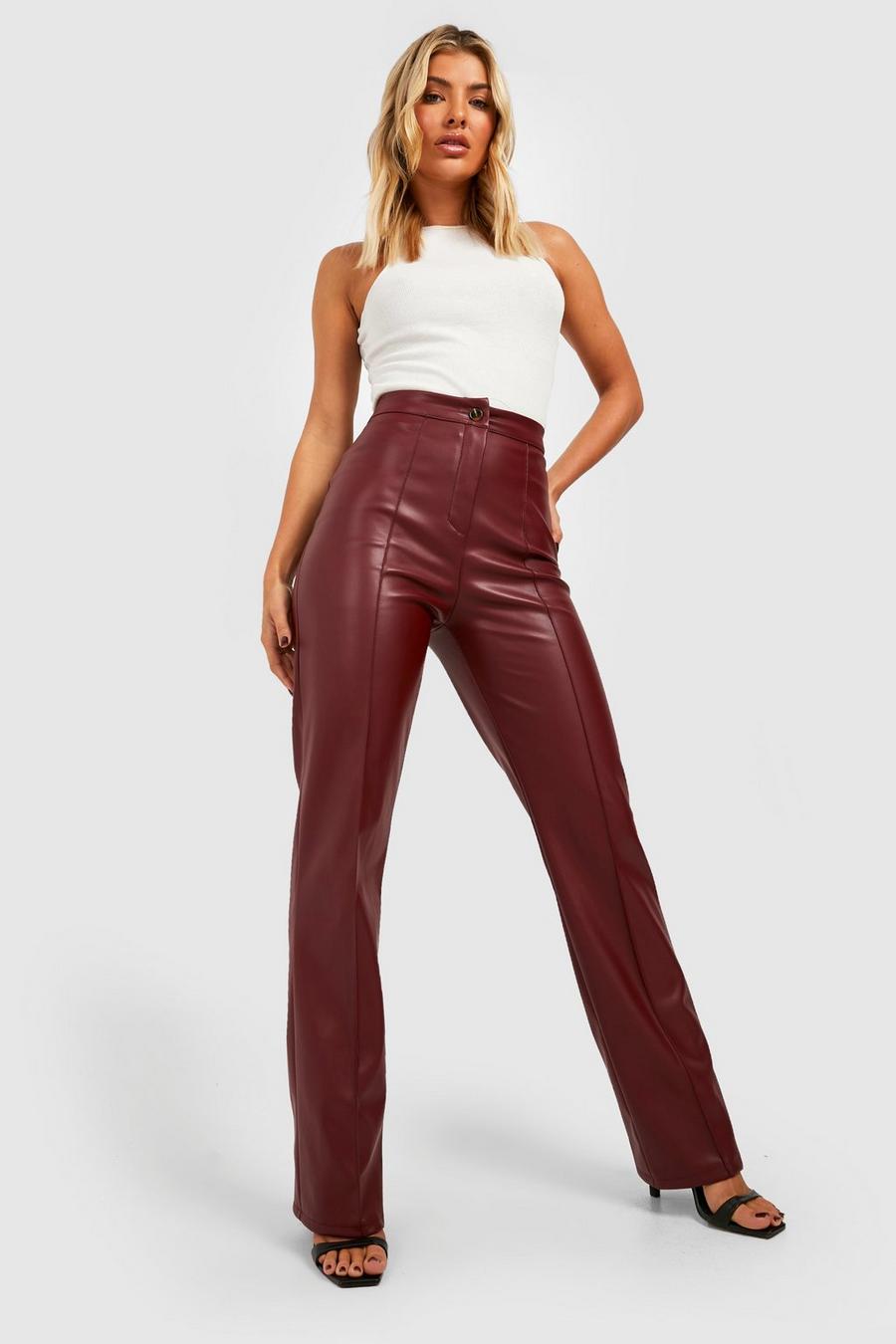 Oxblood Leather Look Tailored Straight Fit Pants image number 1