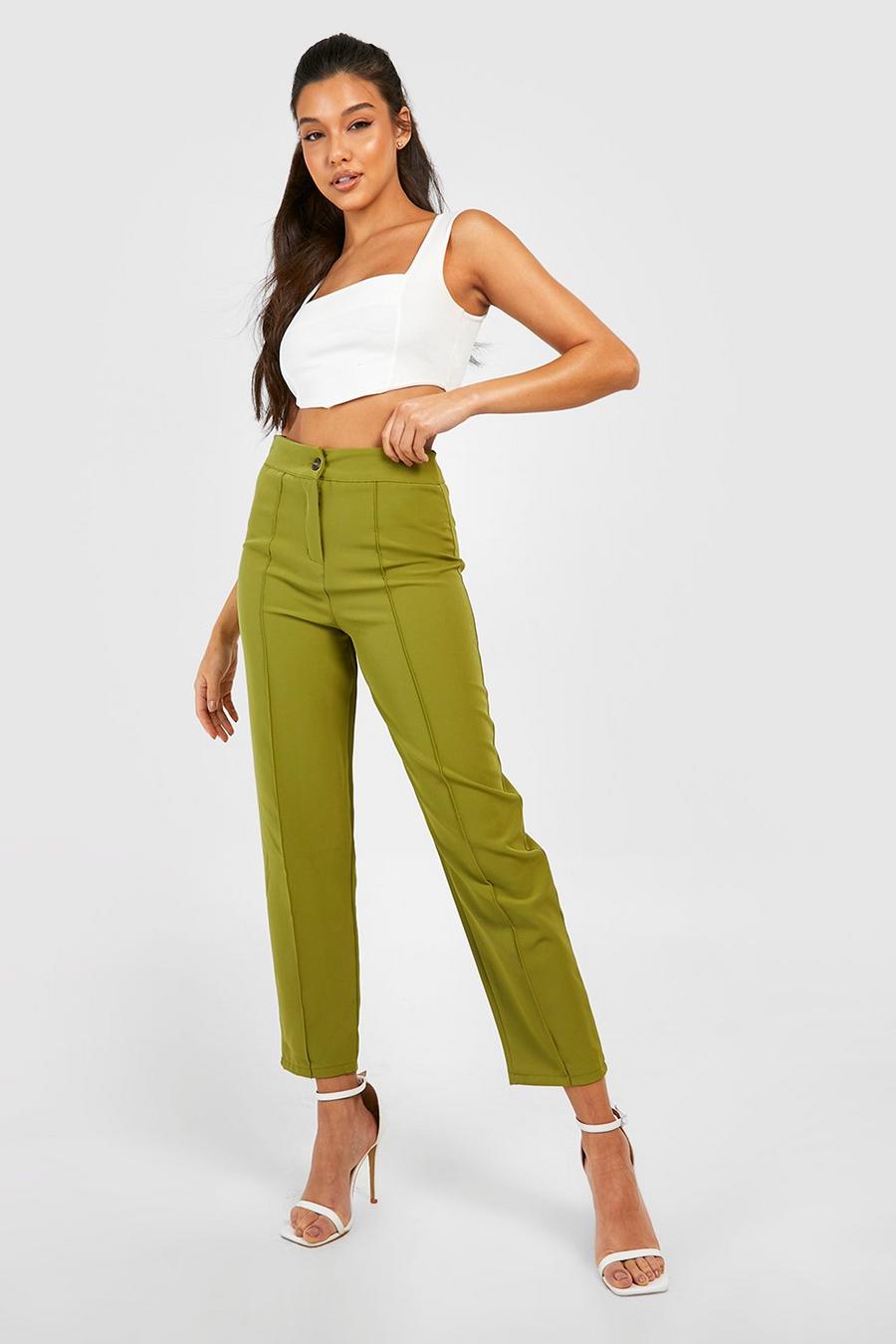 Olive Woven Tapered High Waisted Pants image number 1