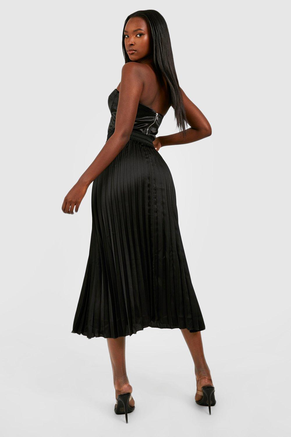 Satin Pleated Midi Skirt boohoo CA