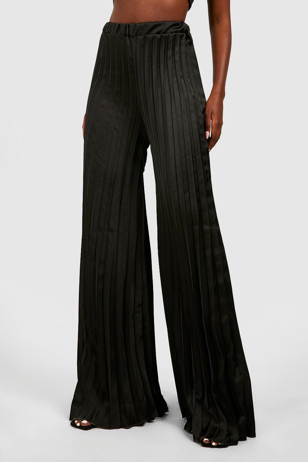 Pleated Satin Straight Leg Pants