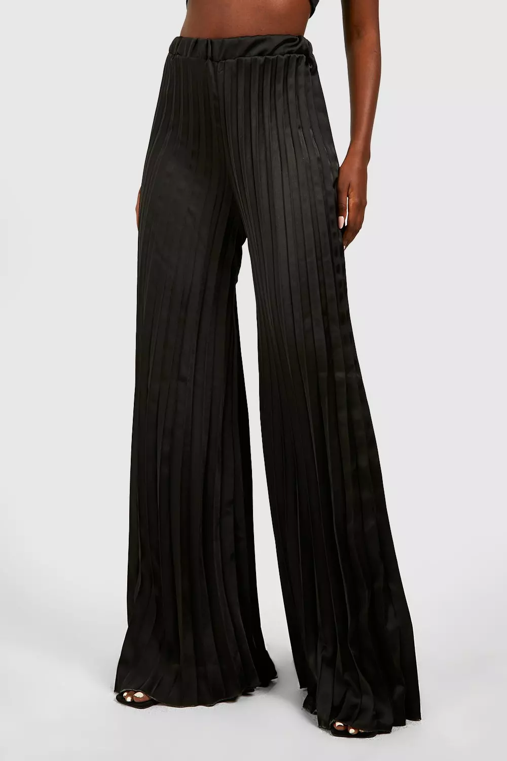 Black Pleated Wide Leg Trousers