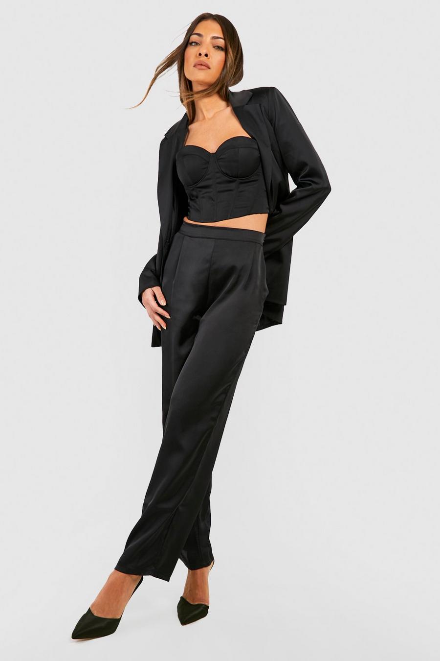 Black Relaxed Fit Straight Leg Pants image number 1