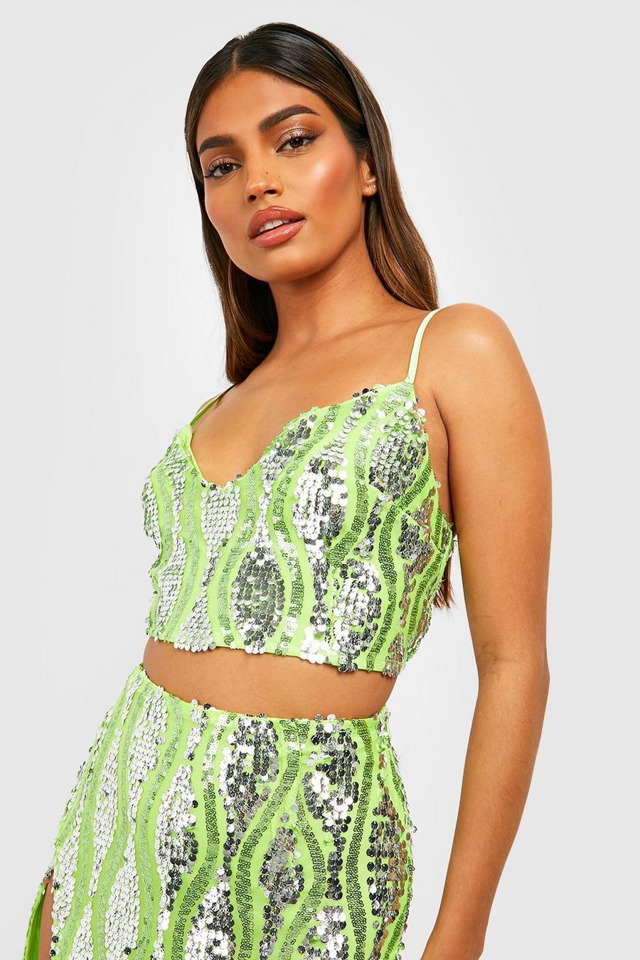 Lime Multi Sequin Strappy Bralette  image number 1