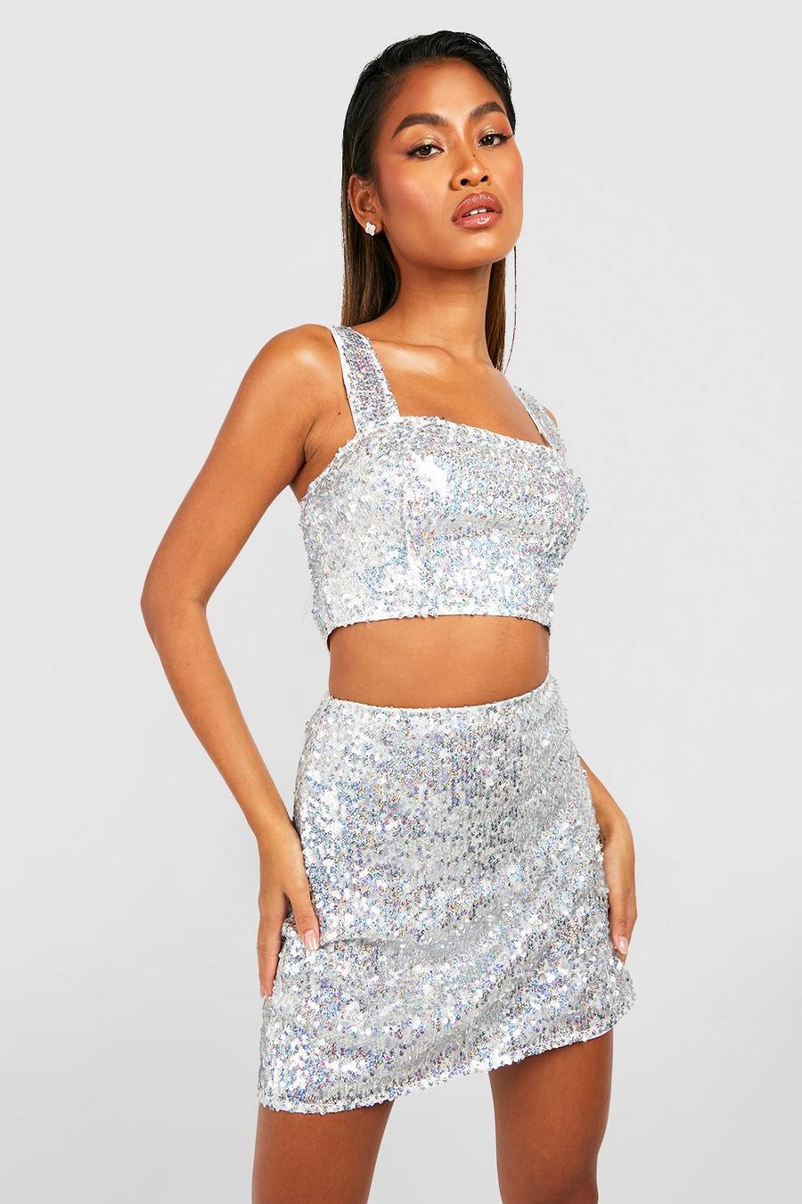 Silver Iridescent Sequin Mini Skirt image number 1