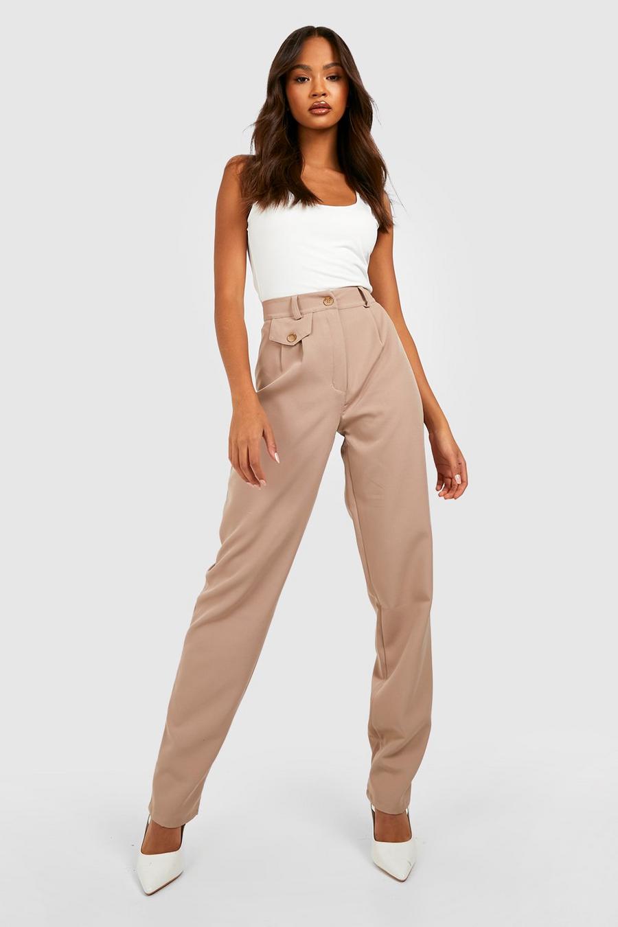 Stone Woven Pocket Tab Straight Leg Trousers image number 1