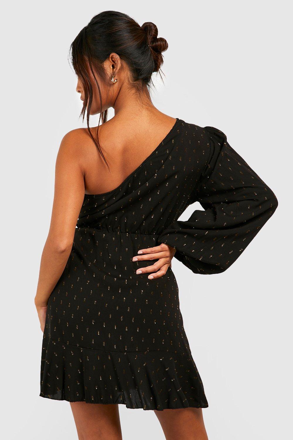 Petite Metallic Spot Asymmetric Mini Dress boohoo DK