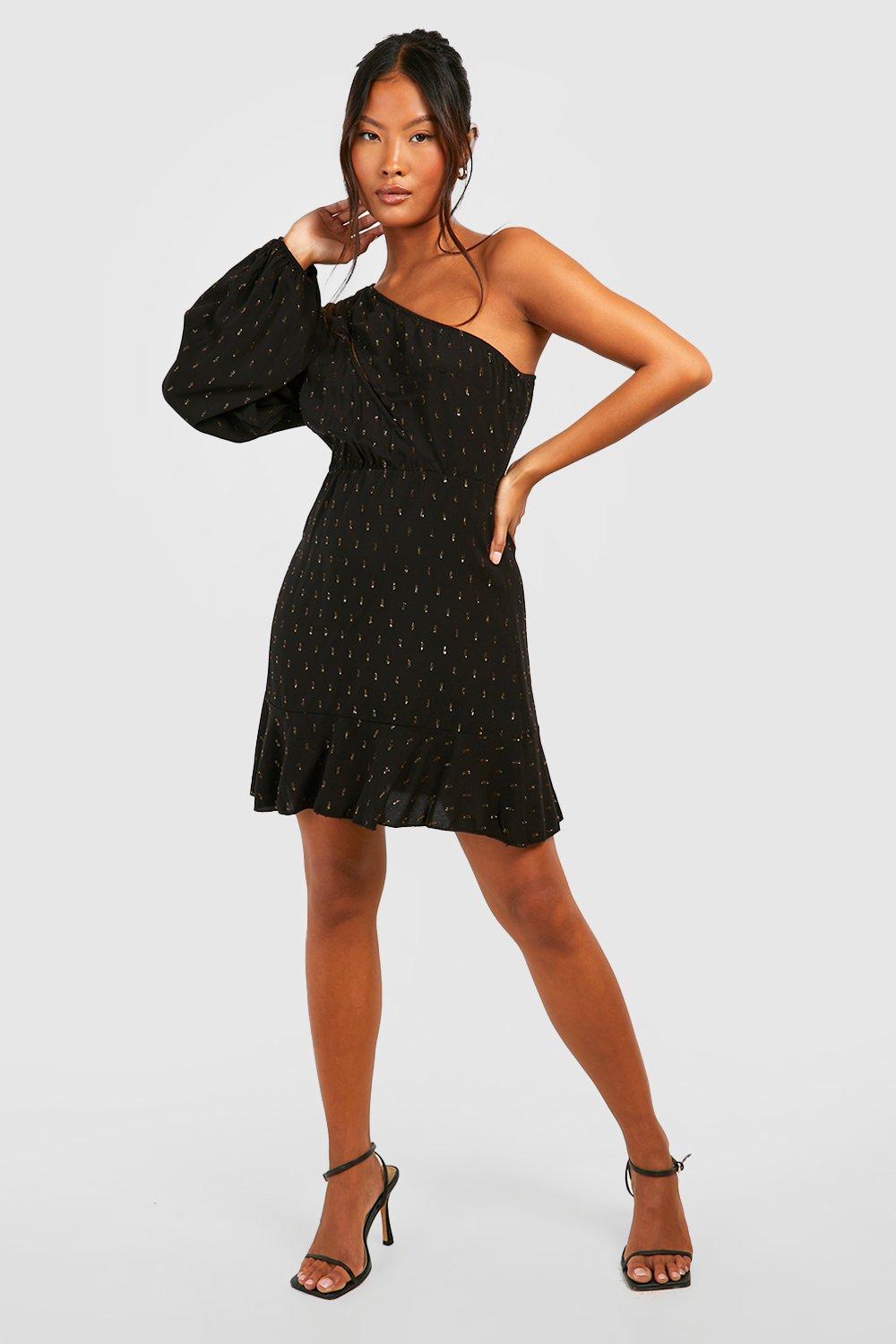 Black spotted asymmetrical outlet dress