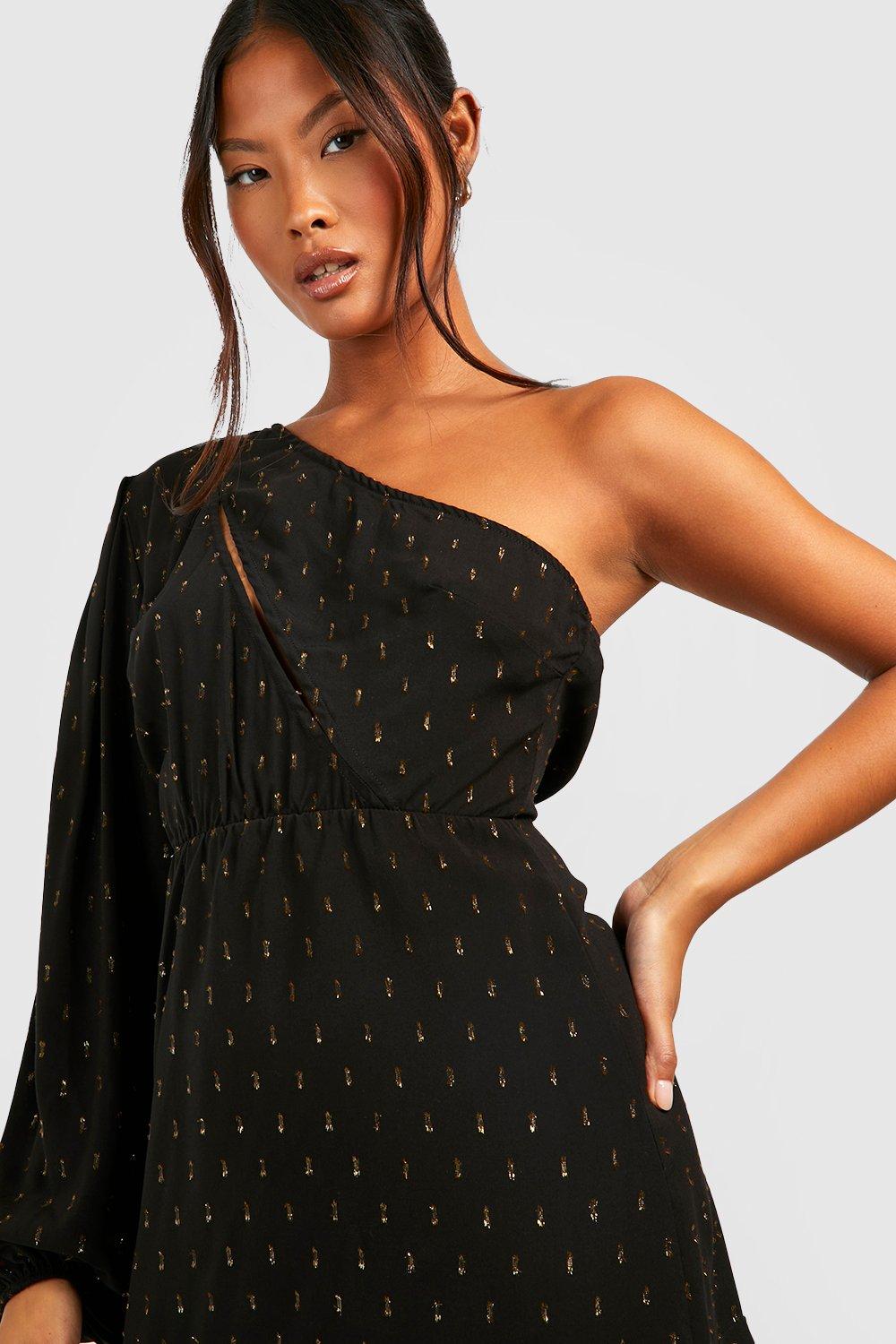 Black spotted 2025 asymmetrical dress