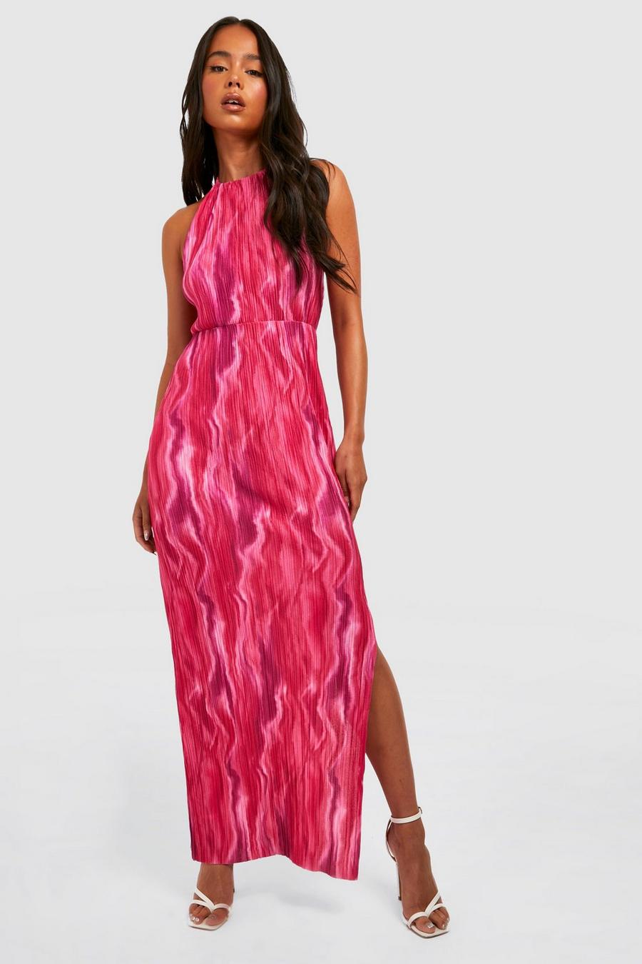 Hot pink Petite Printed Plisse Maxi Dress image number 1