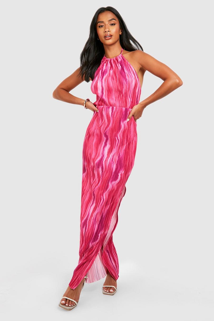 Pink Petite Printed Plisse Maxi Dress