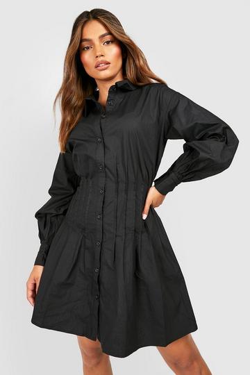 Black Corset Detail Woven Shirt Dress
