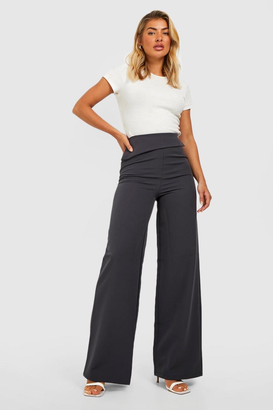 Charcoal Woven Folded Waistband Slouch Pants image number 1