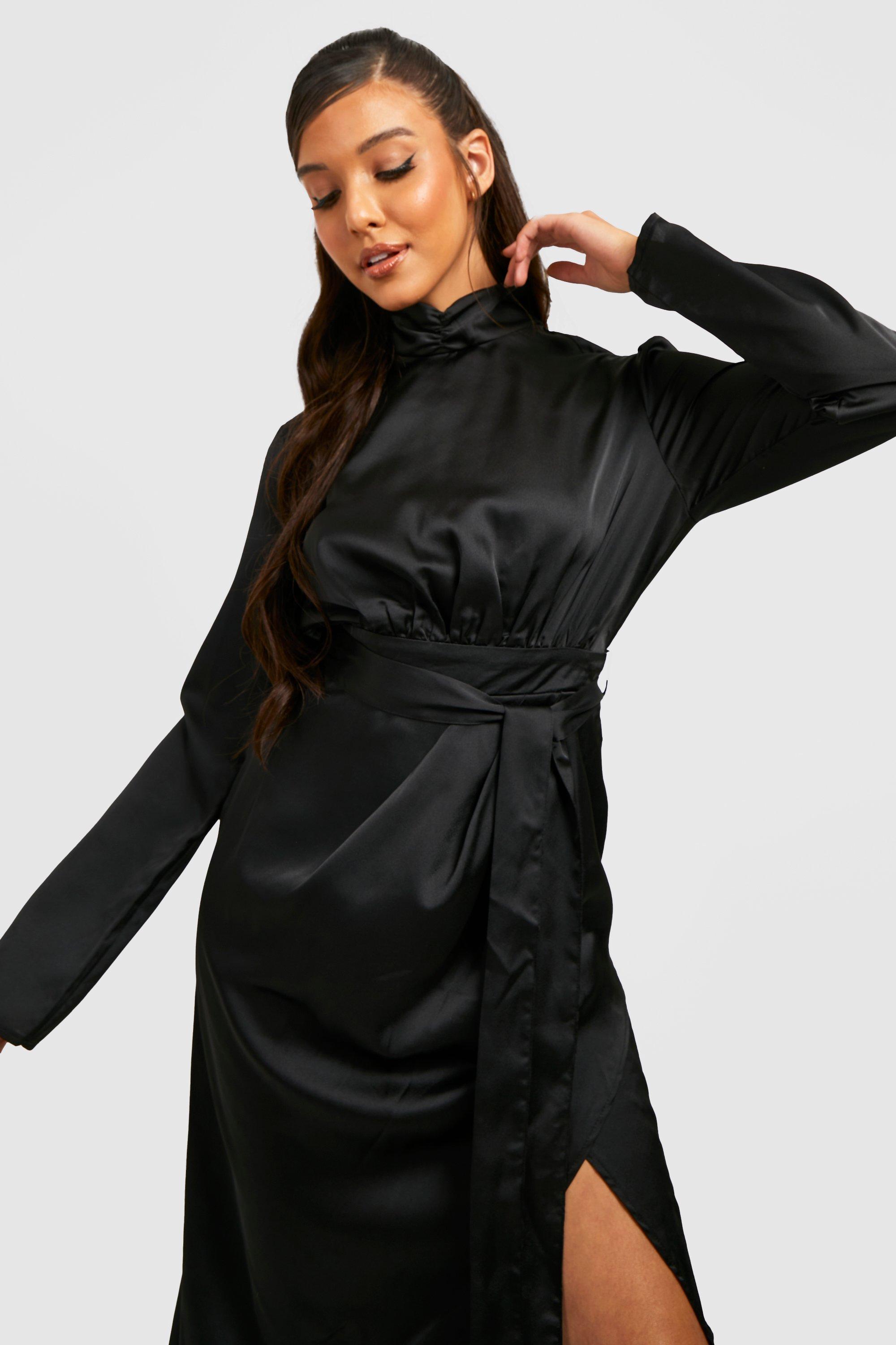 Black satin dress store boohoo