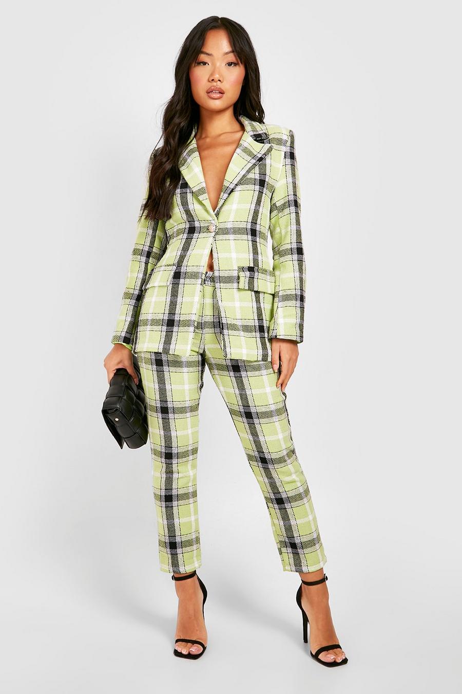 Lime Petite Bright Boucle Check Tailored Pants image number 1