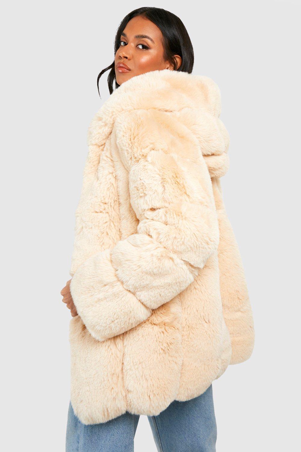 Boohoo hooded hot sale faux fur coat