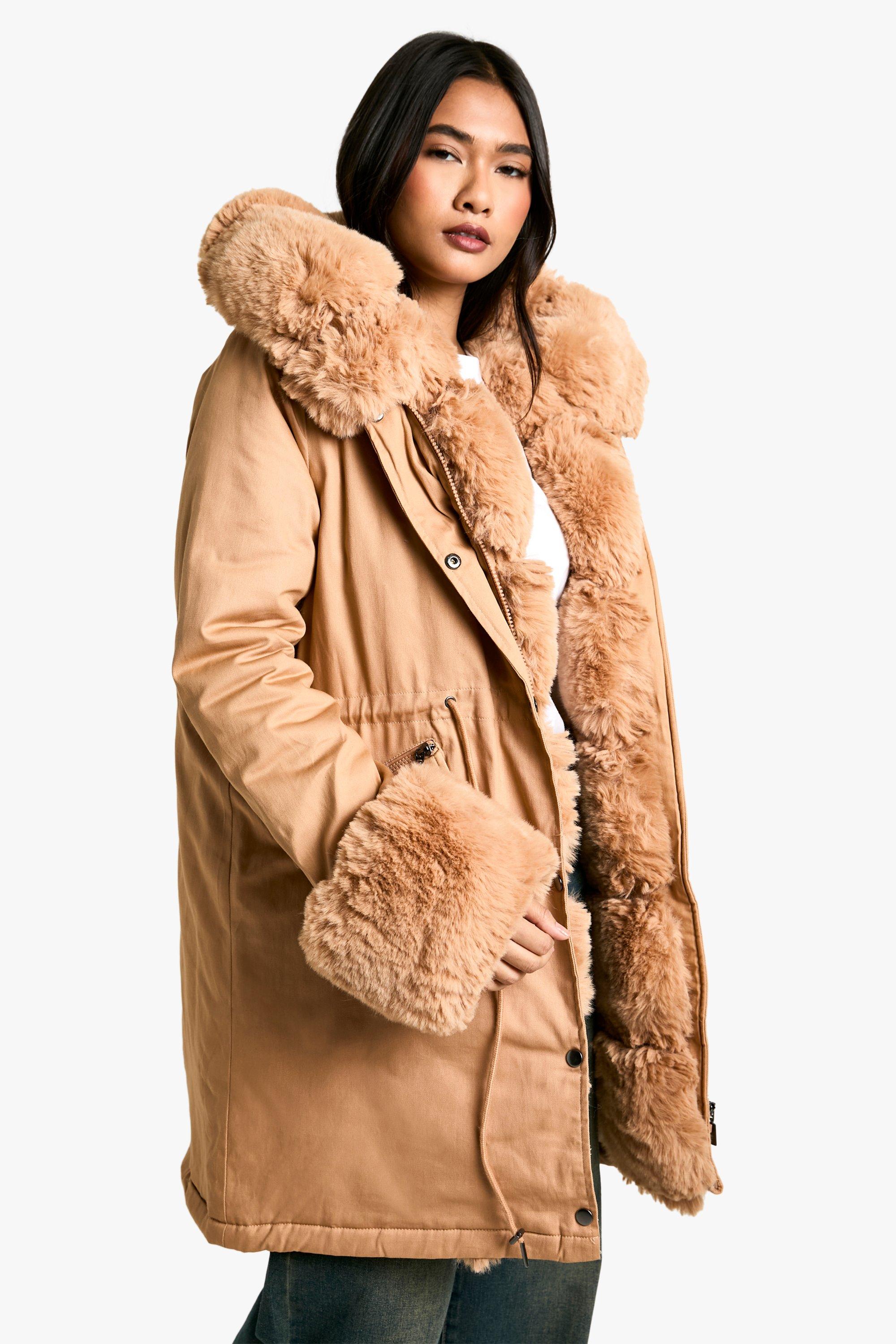 Luxe Faux Fur Trim Collar And Cuff Parka boohoo