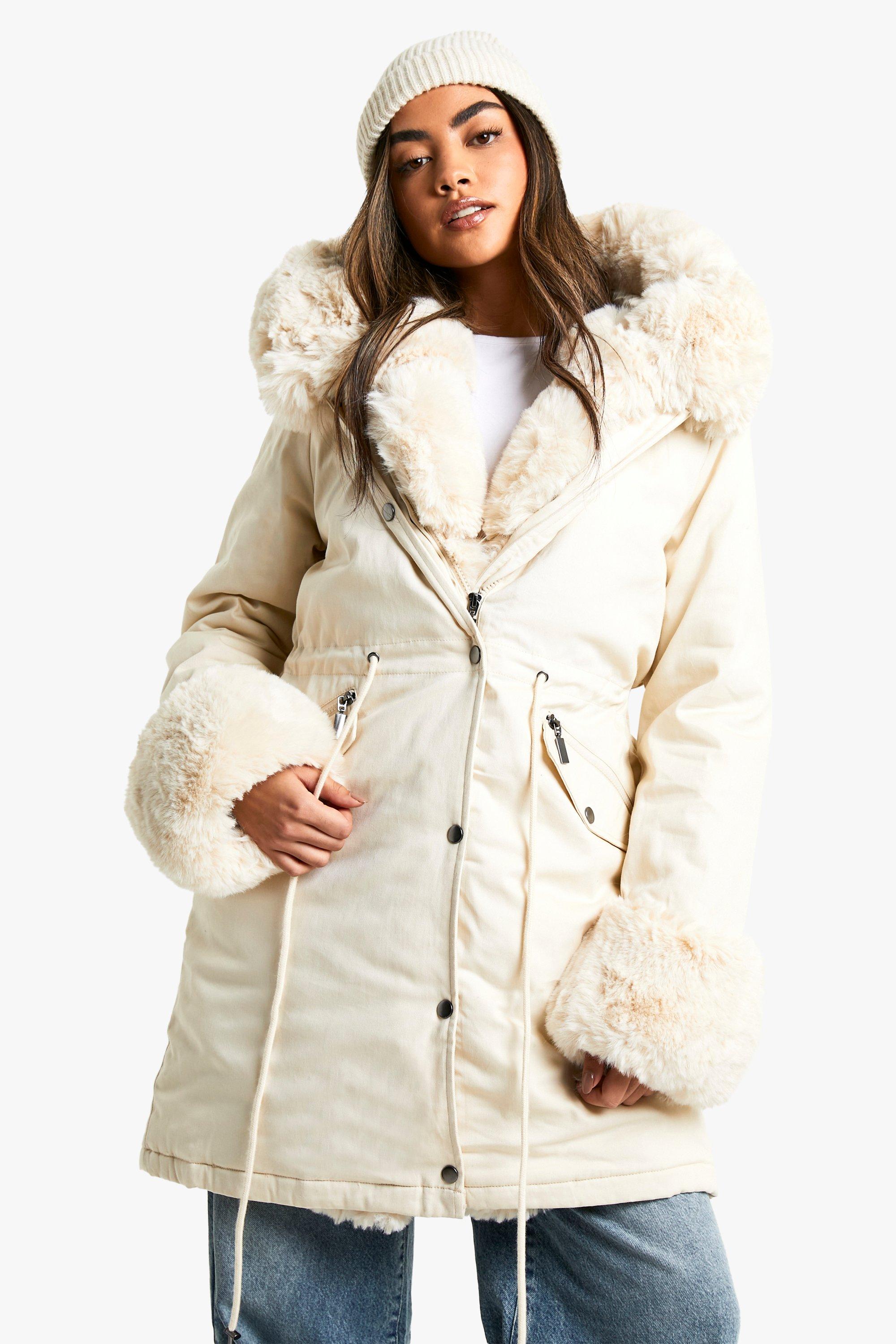 Boohoo quilted jacket 2024 with faux fur trim