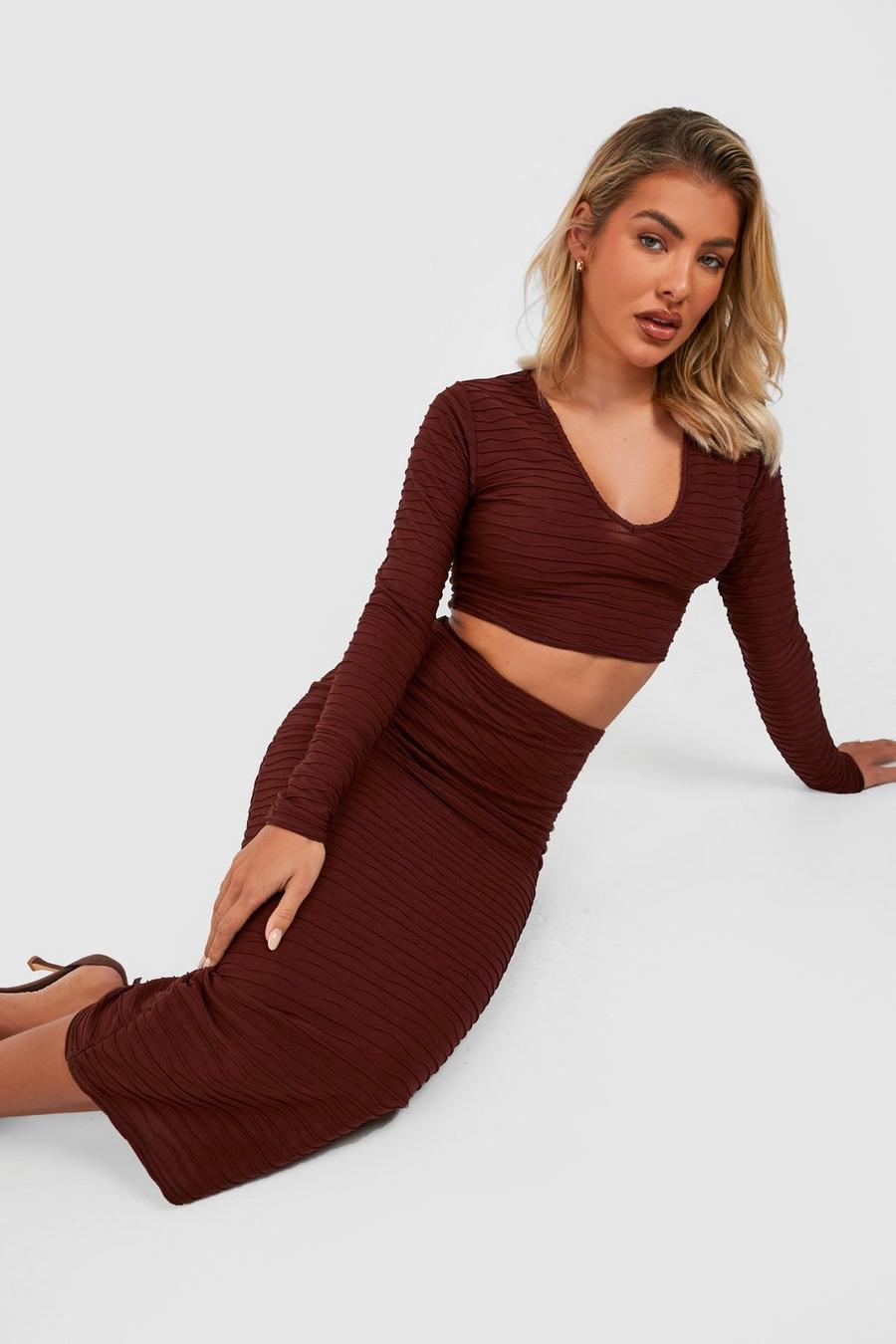 Chocolate Ripple Long Sleeve Crop And Midaxi Skirt image number 1