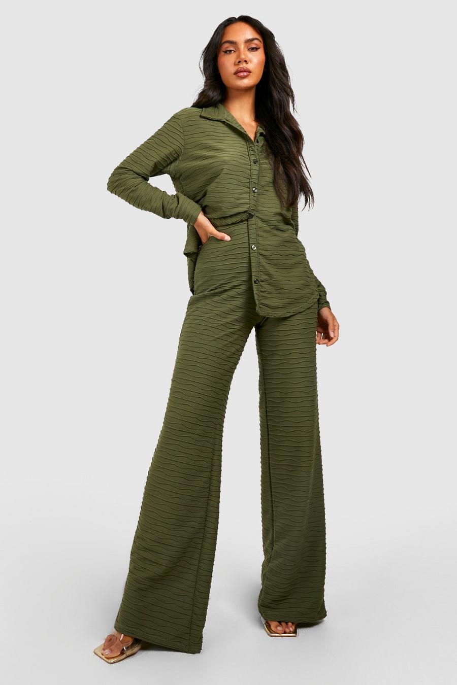 Olive Ripple Wide Leg Trousers image number 1