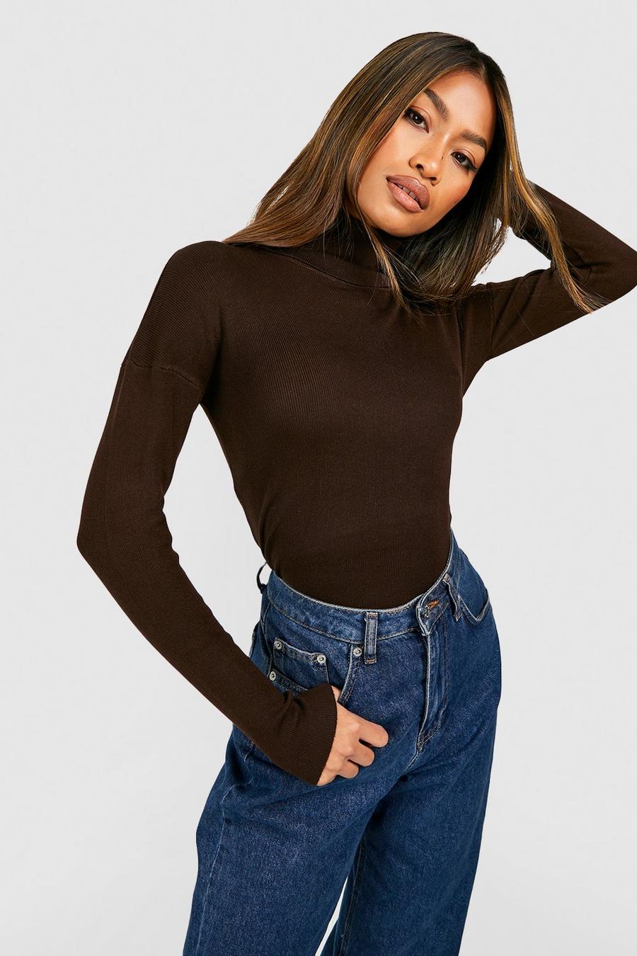 Chocolate brown Basic Roll Neck Jumper
