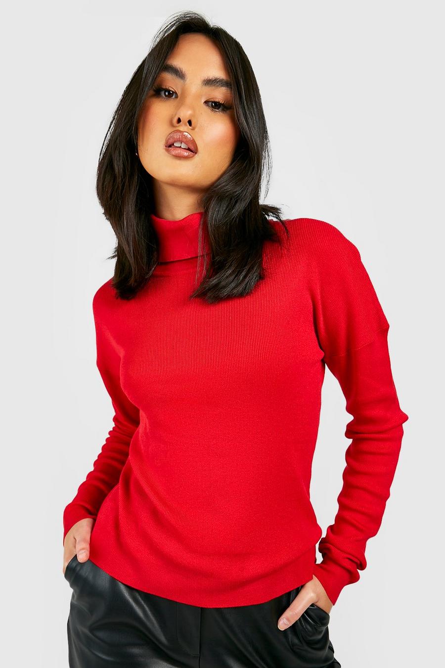 Red Basic Turtleneck Sweater