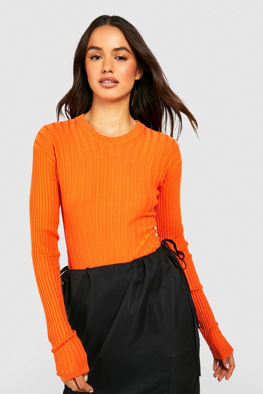 Orange Wide Rib Knitted Bodysuit image number 1