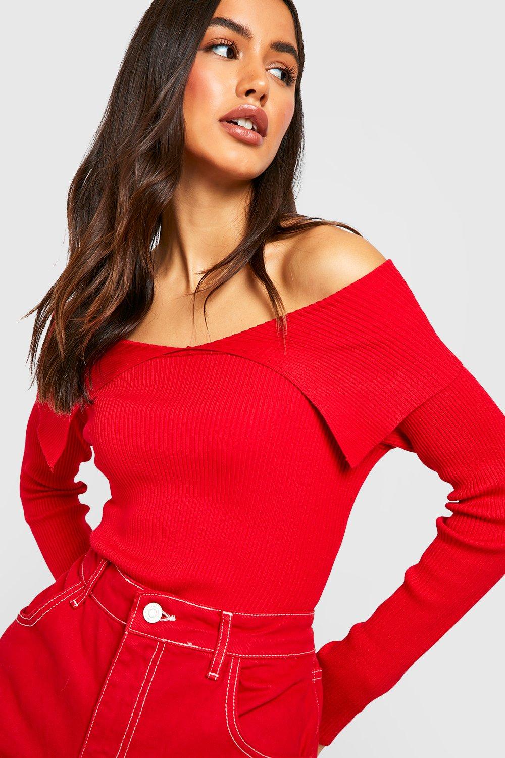 Bardot Collared Rib Knitted Bodysuit