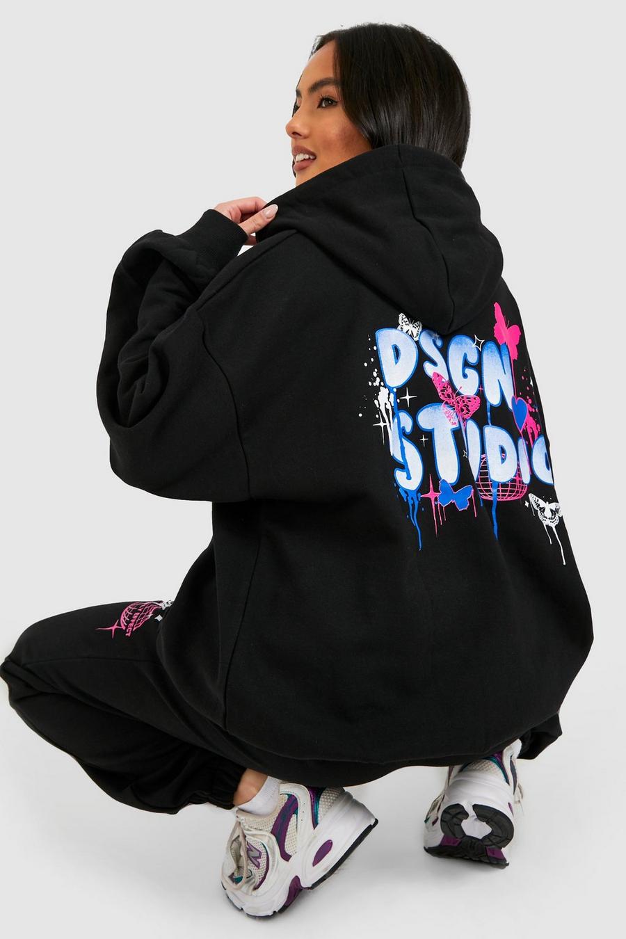 Black Graffiti Butterfly Hooded Tracksuit  image number 1