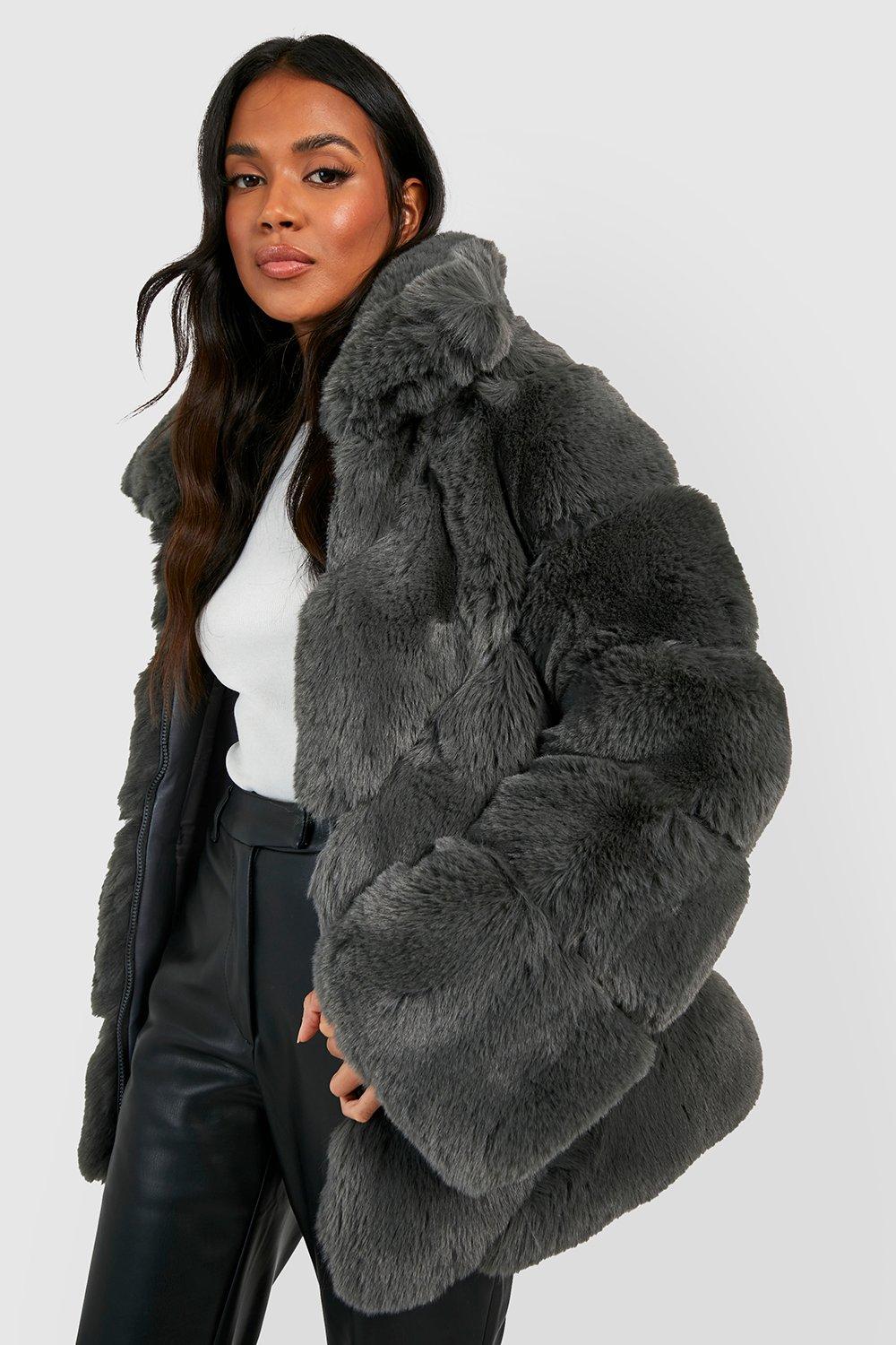 Grey faux fur bubble clearance coat