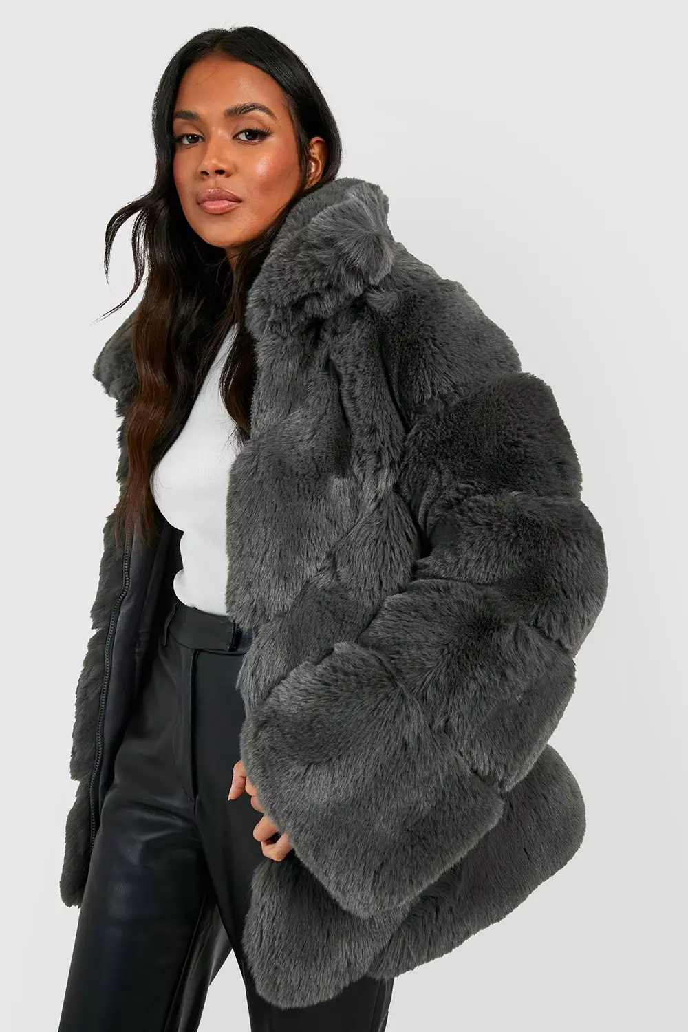 Black and grey 2025 faux fur coat